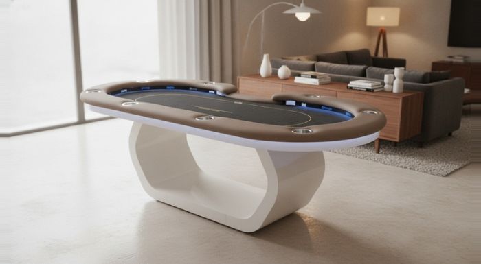 Mesa de Poker Luxo 9 Lugares com Coluna C Branca e LED - L34